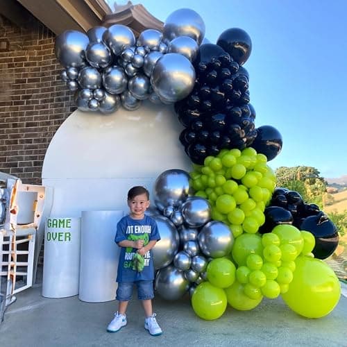 Green and Black Balloons, 35PCS Lime Green Black Silver Balloons, Gamer Latex Balloon for Boys Men Football Video Game On Level Favor Theme Jungle Theme Graduation Birthday Party Decorations Supplies - Black Green Silver - 12inch-35pcs thumbnail 5