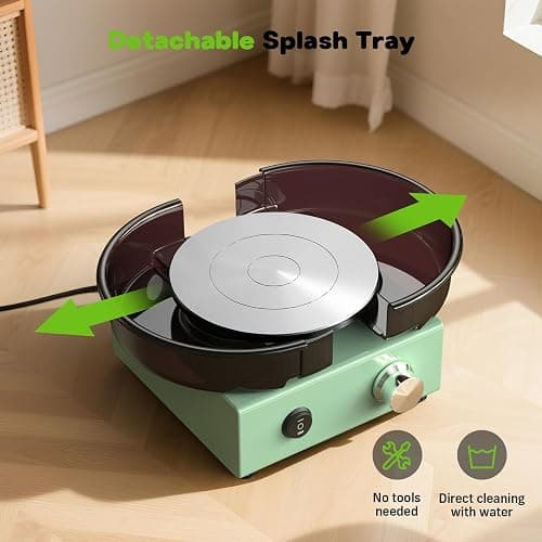 Alldeer Mini Pottery Wheel for Kids, Beginners, Adults, All-in-one Kit | 6" Clay Wheel, Two-Way Rotation, Adjustable Speed, Removable Splash Tray, 18PCS Sculpting Tools, Gift for Teens Girls Boys thumbnail 4