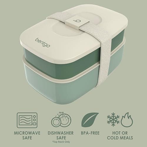 Bentgo Classic - Adult Bento Box, Stackable 3-Compartment Lunch Box with Removable Utensil Set and Sealing Strap, BPA-Free, Food Container Ideal for Meal Prep, Work, and On the Go (Khaki Green) thumbnail 4