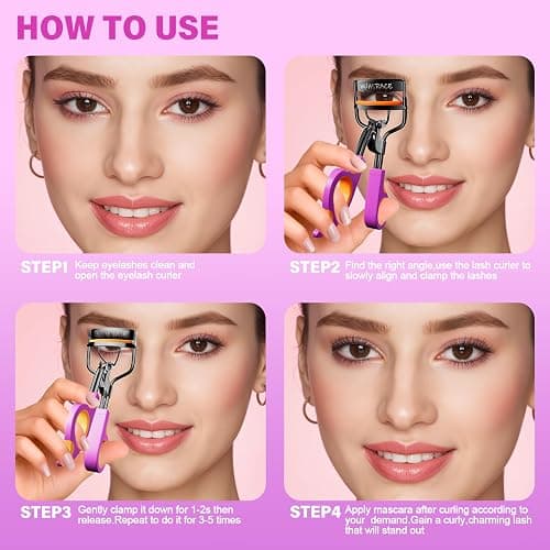 Whalrace Eyelash Curlers with 6PCS Extra Replacement Pads, Premium Quality Eye Lash Curler, Superior Curling Effect, Easy to Hold and Use, Christmas Gifts for Her - Orange Purple Handle thumbnail 6