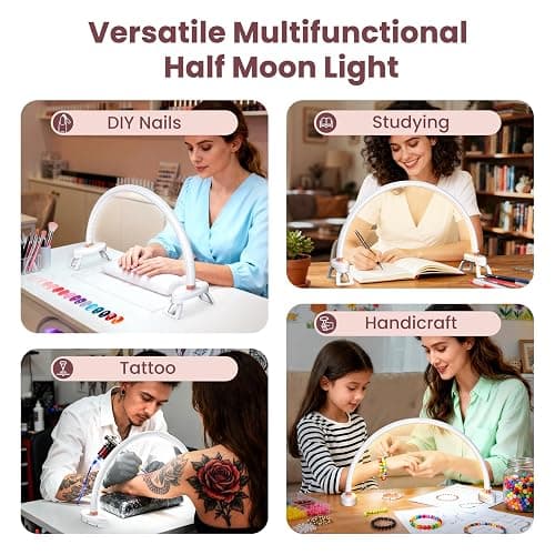 Yokilly Arc Half Moon Light: 16" Half Moon Light with Foldable Bracket for Desk Salon Table Use - No Flicker & Shadow-Free Desk Lamp with Stepless Brightness 3000-6500K for Manicurist Nail Tech thumbnail 6