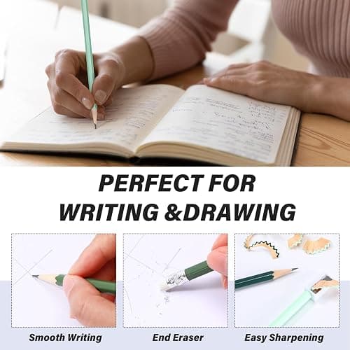 TecUnite 60 Pcs HB Pencils #2 Unsharpened Wood Cased Pencils with Eraser Hexagonal Pencil Cute Graphite No 2 Pen for Adults Gifts Exam School Office Sketching Learning(Green Series, White) thumbnail 4