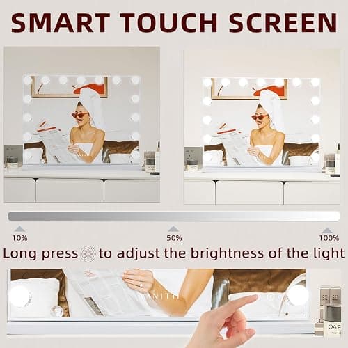 VANITII Vanity Hollywood Mirror with Lights Speaker USB Charging Lighted Makeup Mirror with Bulbs 3 Lighting Modes and Desktop Light up Mirror for Bedroom Dressing Room - 18.1"L x 22.8"W thumbnail 4