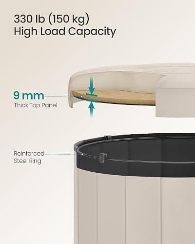 SONGMICS Mazie Collection - Round Storage Ottoman, Folding Footrest Stool with Removable Lid, Easy Assembly, Velvet Vanity Stool for Bedroom, Living Room, Entryway, Cappuccino Beige ULSF608L01 thumbnail 4