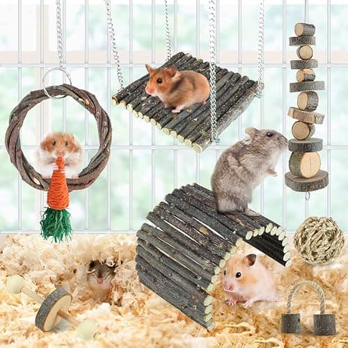 Hamster Toys Rat Toys Chinchilla Toys Hamster Chew Toys Cage Accessories Apple Wood Sticks Ladder Bell Roller for Gerbil Guinea Pigs and Other Small Animal thumbnail 2