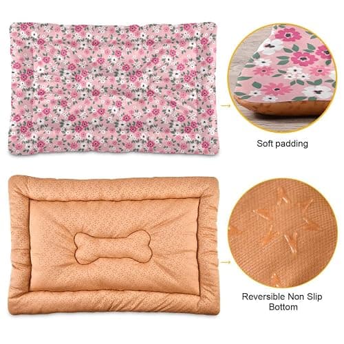 Coikll Pink Floral Pet Bed Pad Soft Dog Bed Mat with Anti-Slip Bottom, Machine Washable Crate Pad Mattress for Dog Sleeping thumbnail 2