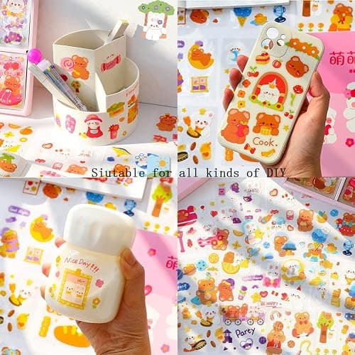 Cute Cartoon Bunny Bear Stickers, EAMOTOL 100 Sheets Kawaii Animals Transparent PET Scrapbooking Clipping Supplies Decals for Journaling Planners Collage Junk Journal Bullet Album Calendar Phone Case thumbnail 6