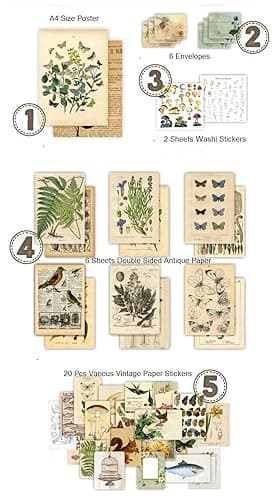DESEACO Vintage Aesthetic Posters for Wall Decor, Green Botanical Art for Teen Girls’ Rooms, Cute Plant Journaling Supplies and Nature-Inspired Collage Kit thumbnail 5