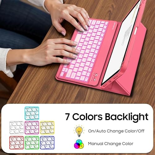 Fintie Keyboard Case for iPad (A16) 11th Gen 11-inch, iPad 10th Gen 10.9" | 7-Color Backlit Detachable Magnetic Bluetooth Keyboard, Soft TPU Stand Back Cover, Multi-Angle Viewing, Pink thumbnail 3