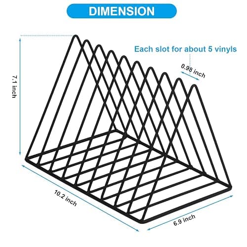 EASEPRES Vinyl Record Holder Storage, Black Metal Magazine Book Album Display Rack, Stylish Triangle Desktop File Sorter Organizer for Home Office thumbnail 3