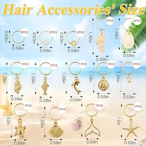 TEBIEKOY 24 PCS Hair Accessories for Women Seashell Loc Hair Jewelry for Braids Conch Dreadlock Clips Starfish Braids Rings Shell Pearl Hair Cuffs Summer Beach Decoration,Gold A thumbnail 2