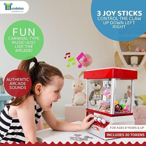 Bundaloo Claw Machine Arcade Game with Sound, Cool Fun Mini Candy Grabber Prize Dispenser Vending Toy for Kids, Boys & Girls thumbnail 6