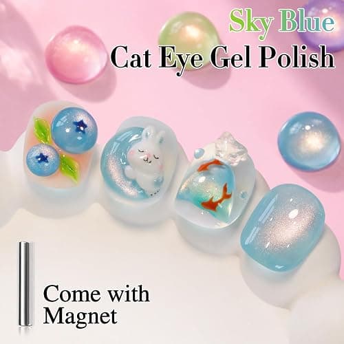 Double Rhythm 0.5 OZ Cat Eye Gel Polish with Magnet 15ML Holographic Glitter Shimmer Translucent Jelly Color Magnetic Nail Polish Salon DIY at Home (Fruit Teal Green-MC1211) thumbnail 2