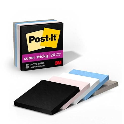 Post-it Super Sticky Notes, 3 x 3 in, Simply Serene, 5 Pads, 90 Sheets/Pad | School Supplies and Office Supplies, 2X the Sticking Power - Image 1