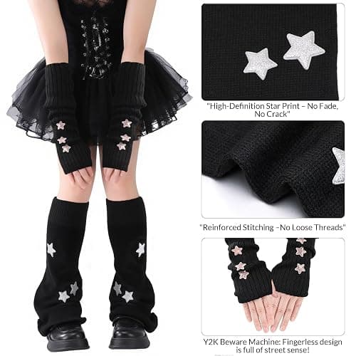 Jspupifip Y2K Leg Warmers for Women, Star Streetwear Leg Cover Retro Stretchy Arm Warmers for Rave Festival thumbnail 2