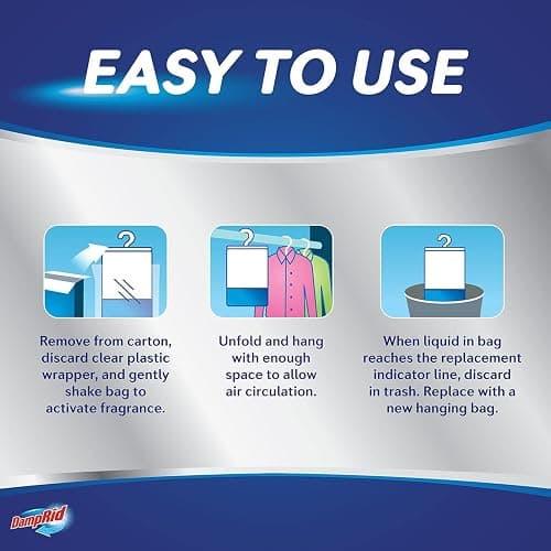 DampRid Fresh Scent Hanging Bag Moisture Absorber, 15.4 oz (3 Pack) – Eliminates Musty Odors, Traps Moisture, Creates Fresher Air – Ideal for Laundry Rooms, Closets, Garages & More thumbnail 6