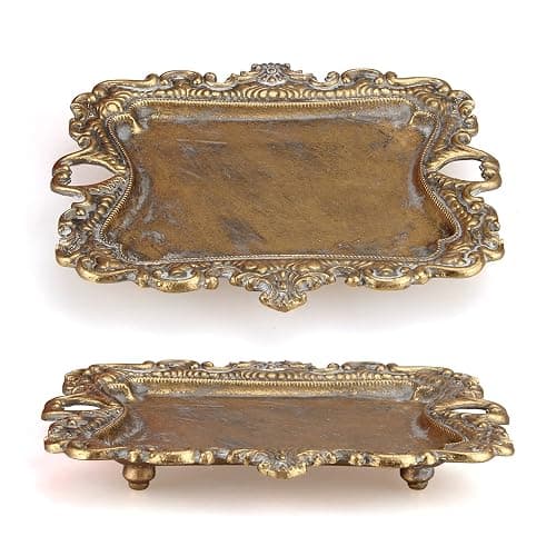 Vintage Decor for Home Bathroom Accessories Small Jewelry Tray Antique Ring Dish French Country Gold Trays Cute Brass Trinket Jewelry Plate Display Holder Baroque Moody Bedroom Wedding Decor Tray thumbnail 6