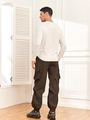 ZAFUL Flat Pocket Parachute Pants for Men Causal Baggy Cargo Pants Unisex Street Y2K Pants Drawstring Trouser - 1-deep Coffee - Medium thumbnail 3