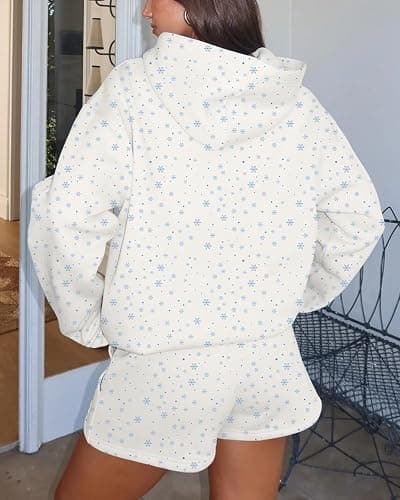 BAIGRAM Women Oversized Ditsy Floral Fleece Hoodies Snowflake Print Hooded Sweatshirt 2025 Y2K Aesthetic Fall Pullover thumbnail 3