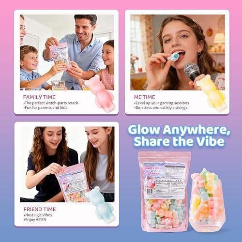 Gummy Glow 12 Oz Fruity Wax Candy, Upgraded Edible Wax Candy Bears - Chewy Retro Sweets with 5 Fruity Flavors, Ideal for ASMR Snacks, Viral TikTok Treats, Novelty Vintage Treats, Parties & Gifts thumbnail 4