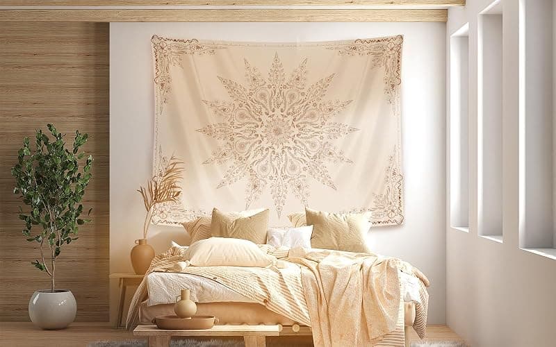 Damanse Floral Tapestry Wall Hanging Cute,Boho Wall Tapestry for Bedroom Aesthetic,Mandala Living Room Decor for Teen Girls (Flaxen, 34.80" x 47.20") thumbnail 6