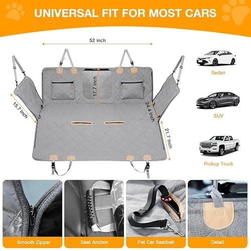 COMPAWNY Dog Car Seat Cover, Hard-Bottom Back Seat Extender for Pets, Waterproof Nonslip Hammock for Car, Backseat Dog Bed for Cars SUVs Trucks, Car Seat Protector, Universal Fit 52 x 25 in, Grey thumbnail 7
