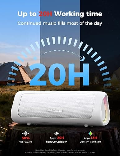BolaButty Bluetooth Speaker with HD Sound, Portable Wireless, IPX5 Waterproof, Up to 20H Playtime, TWS Pairing, BT5.3, for Home/Party/Outdoor/Beach, Electronic Gadgets, Birthday Gift (White) thumbnail 5