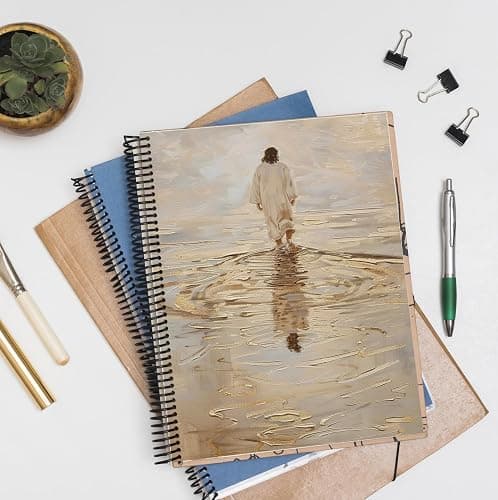 bitCNY Jesus Christ Spiral Notebook, Jesus Christ Walking on Water, Church Notes Notebook, I Will Walk With Christ LDS, Jesus Notebooks for School Supplies, Home & Office, Spiral Bound 5.5x8.3 thumbnail 3