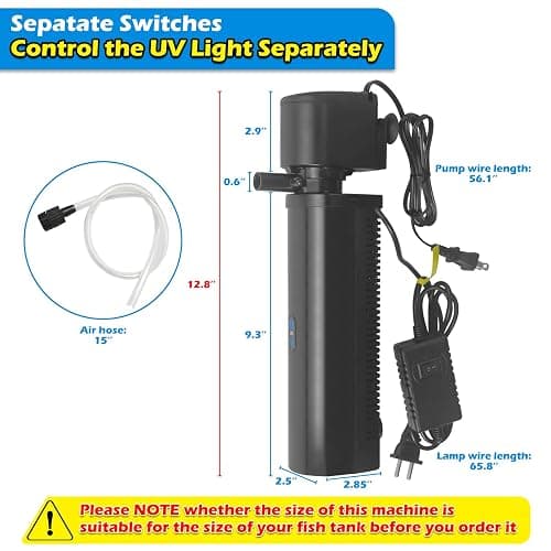 Aquarium Filter for 40-150 Gallon Tank, U-V Fish Tank Green Clean Machine Submersible Powerful Pump Canister Filter 400GPH for Pond Turtle Tank Saltwater Freshwater Crystal Clear Green Killing - CTUV-H8F(for 40-150 Gallon) thumbnail 6