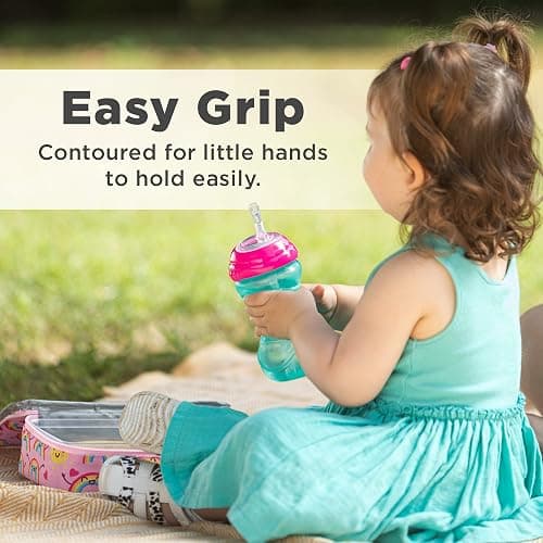 Nuby 3 Piece No-Spill Easy Grip Cup with Flex Straw, Clik It Lock Feature, Girl, 10 Ounce thumbnail 6