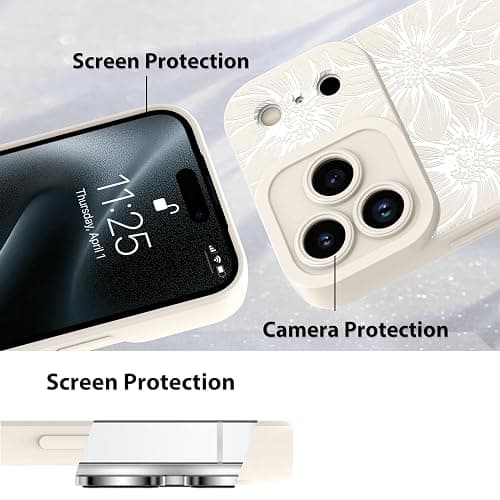 MZELQ for iPhone 17 Pro Case 2025 Case, Silicone Sunflowers Floral Flowers Cute Pattern, Camera Protection Slim Soft Phone Cover for Girls Women -White thumbnail 4