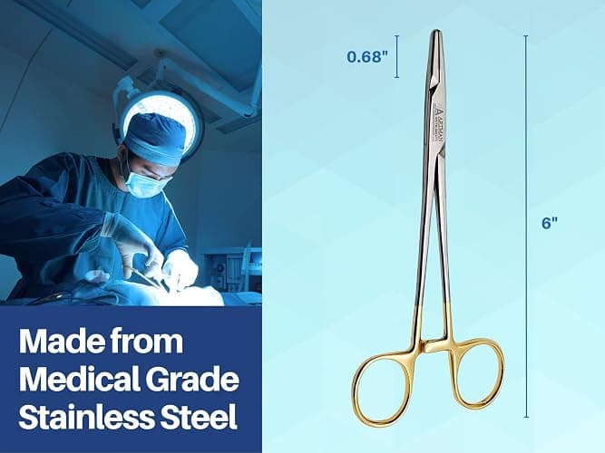 ARTMAN INSTRUMENTS Mayo Hegar Needle Holder 6" Tungsten Carbide Inserts, Gold Plated Needle Driver with Strong Lock, Serrated Jaws for Precise Suturing, Autoclavable thumbnail 5