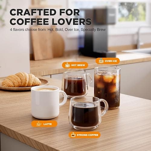 Tastyle 330MF Single Serve Coffee Maker with Built-in Detachable Milk Frother, Iced and Hot Coffee Machine for K Cup & Grounds, 40oz Removable Water Reservoir, 6 Cup Sizes, Fits 7.3" Travel Mug, Black thumbnail 4
