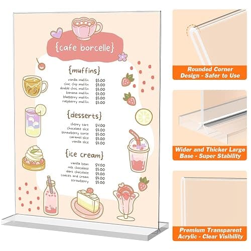3 Pack Acrylic Sign Holder 8.5 x 11 Inches, Vertical Flyer Display Stand | Clear Menu Holder Stand, Table Paper Holder, Desk Brochure Holder, Plastic Sign Display Stand for Restaurants, Office, Store thumbnail 5