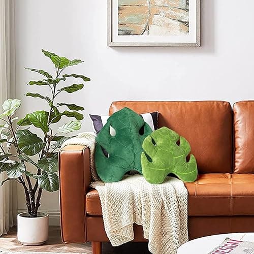 AELS Set of 2 3D Leaves Decorative Throw Pillows, 18"& 14" Monstera Deliciosa Plush Pillow Set for Plant Lovers Garden Lovers, Living Room Bedroom Nursery Decor, Light Green & Dark Green - Light Green & Dark Green thumbnail 5