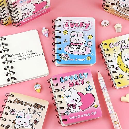 Rztxntp 4 Pack Kawaii Rabbit A7 Spiral Notebooks - Cute Cartoon Mini Memo Pads, 80 Sheets/160 Pages Blank Pages for Kids, Study Notes, Drawing & Writing, Perfect as Party Favors, Gifts & Rewards (A) thumbnail 3