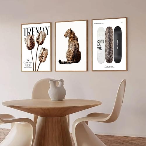 LCZDXGR 3Pcs Trendy Leopard Print Canvas Wall Art Picture Stylish Female Aesthetic Poster Cheetah Printed Preppy Fashion Skateboard Wall Decor for Bedroom Apartment Dorm Living Room 12x16in Unframed thumbnail 7