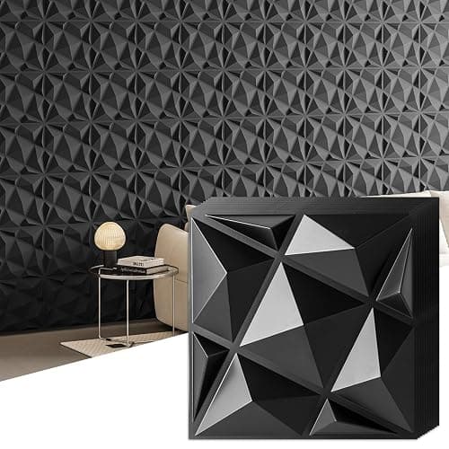 Art3dwallpanels 20 Pack 3D Wall Panels for Interior Wall Decor, 12''x12'' White Accent Diamond Panels for Gaming Room Bedroom TV Background, Black thumbnail 2
