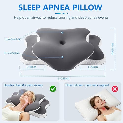 Ergo Pillow for Sleep Apnea, Neck Pain, and Snoring Relief | Cervical Neck Pillow for Neck Pain Relief & Side Sleeper | Orthopedic Memory Foam with Ergonomic Neck Support, Gray, Standard thumbnail 3
