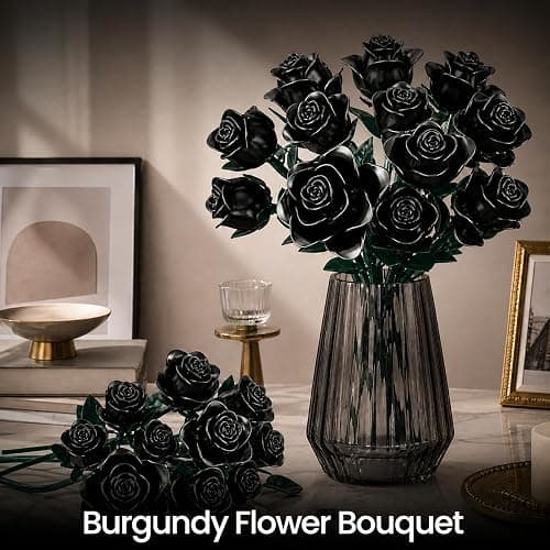 Black Roses Bouquet Building Set, 634Pcs Artificial Rose DIY Floral Home Office Gothic Decor for Adults & Kids Ages 6+, Valentine's Day Christmas Halloween Decor Gifts thumbnail 6