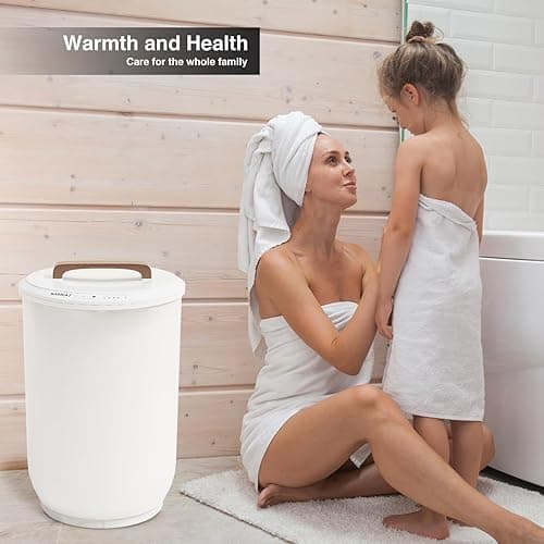 SAMEAT Heated Towel Warmers for Bathroom - Large Towel Warmer Bucket, Wood Handle, Auto Shut Off, Fits Up to Two 40"X70" Oversized Towels, Best Ideals thumbnail 3