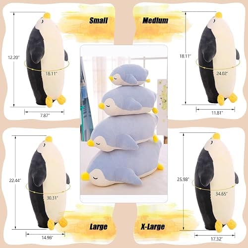 DENTRUN Penguin Stuffed Animals Bulk, Cute Penguin Plush Doll Play Toys for Kids Girls Boys Adults Birthday Xmas Halloween Present Adorable Soft Plushies, 12.20/18.11/22.44/25.98 Inchs, Blue, Black thumbnail 3
