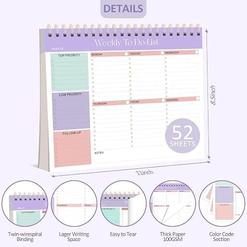 Weekly To Do List Notepad, 52 Undated Sheets (8.5"×11"), Undated Weekly Planner for Women & Men, Desk Accessories and Supplies for Office, Home, and School thumbnail 2
