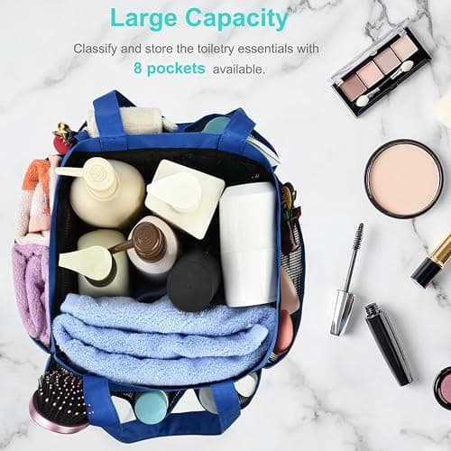 Haundry Mesh Shower Caddy Tote, Large College Dorm Bathroom Caddy Organizer with Hook and Handles, 8 Basket Pockets for Camp Swimming Travel Gym Beach thumbnail 4