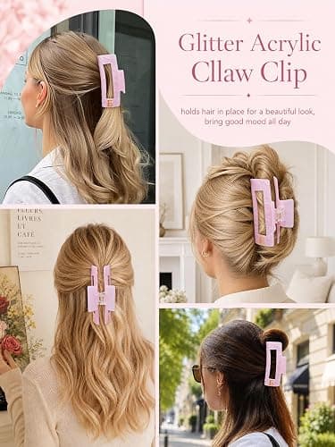 ACECHA 3.9" Gold Square Initial Hair Claw Clip - Gift for Women | custom hair clips, square, cute & sparkly monogrammed hairclip, ideal for daily wear birthday christmas, pink letter E thumbnail 4