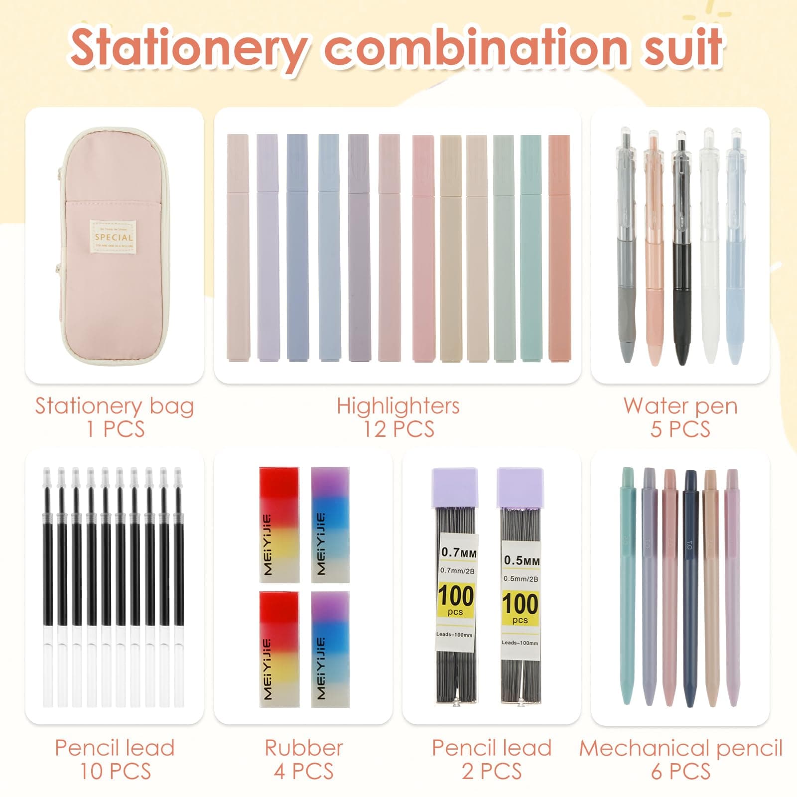 40Pcs Stationery Supplies Set, Multi-Purpose Pencil Case Includes Large Capacity Pen Pouch Bag, Mechanical Pencil, Lead Refill, Gel Ink Pen, Scissors, Ruler, Sharpener for School Supplies (Pink) thumbnail 6