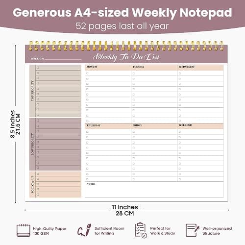Weekly To Do List Notepad with 52 Undated Sheets（8.5"×11"）- Undated Weekly Planner Notepad for Office Desk Accessories and Supplies - Midnight Lilac thumbnail 2