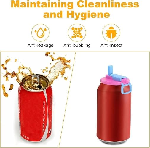 Soda Can Lids Reusable Covers – 4 Pack Snap-On Can Covers with 4 Small Straws & 4 Large Straws, Spill-Resistant Reusable Can Caps for Soda & Beer Pop Cans, Outdoor, Travel & Events, Keeps Drinks Clean thumbnail 3