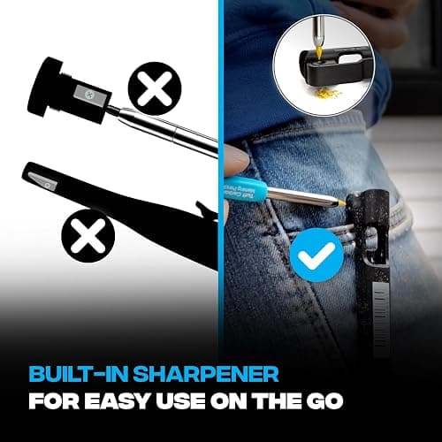 OX Tools Carpenter Pencils Mechanical Set – Heavy Duty Construction Pencil with Belt Clip, Sharpener, Holder & 4 Refillable 2.8mm Leads – Precision Mechanical Carpenter Pencil - Woodworking Pencils thumbnail 5