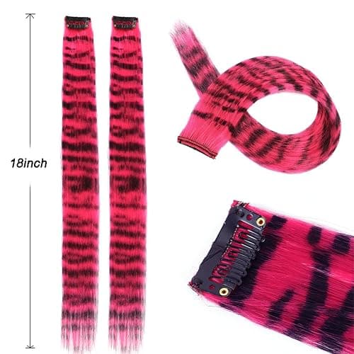 kudois 3Pcs Stripe Printed Wig Piece Colorful Long Straight Clip-in Hair Extensions for Daily Use Party Halloween thumbnail 2